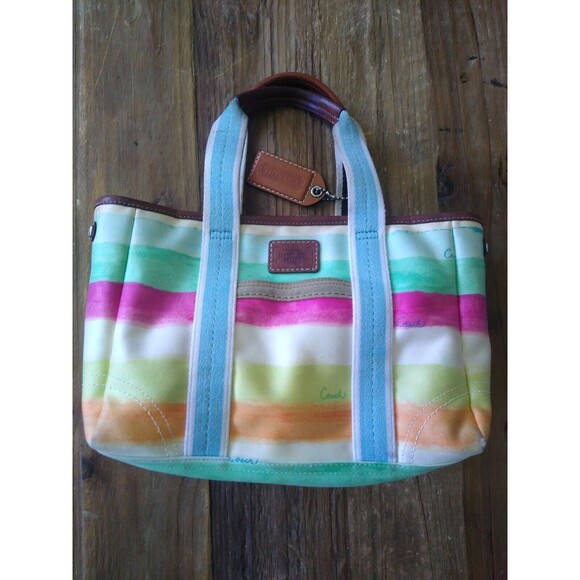 COACH #10025 WATERCOLOR STRIPED SMALL Designer Prepster Classic TOTE EUC 80s 90s - Picture 1 of 7